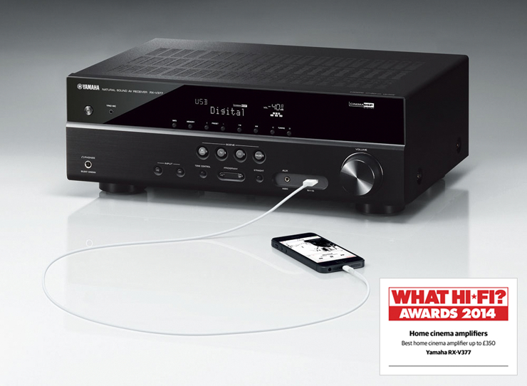 菲彩国际5.1声道家庭影院收音扩音机RX-V377 荣获2014年度What Hi-Fi?五星评价大奖